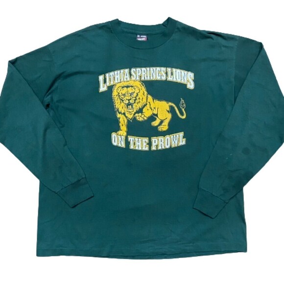 Lithia Springs Lions Vintage HS Green Yellow Long Sleeve T-Shirt Men's Size XXL - Picture 1 of 8
